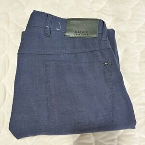 Brax Chuch Summerlight Flex Blue Check Print‎ Mens Straight Leg Pants Size 33x36